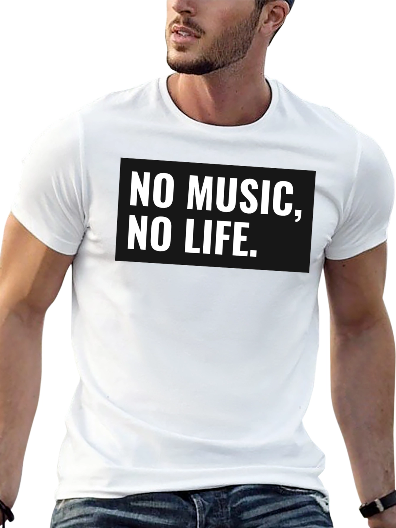 Black No Music, No Life T-Shirt - Black Cotton Tee view 13