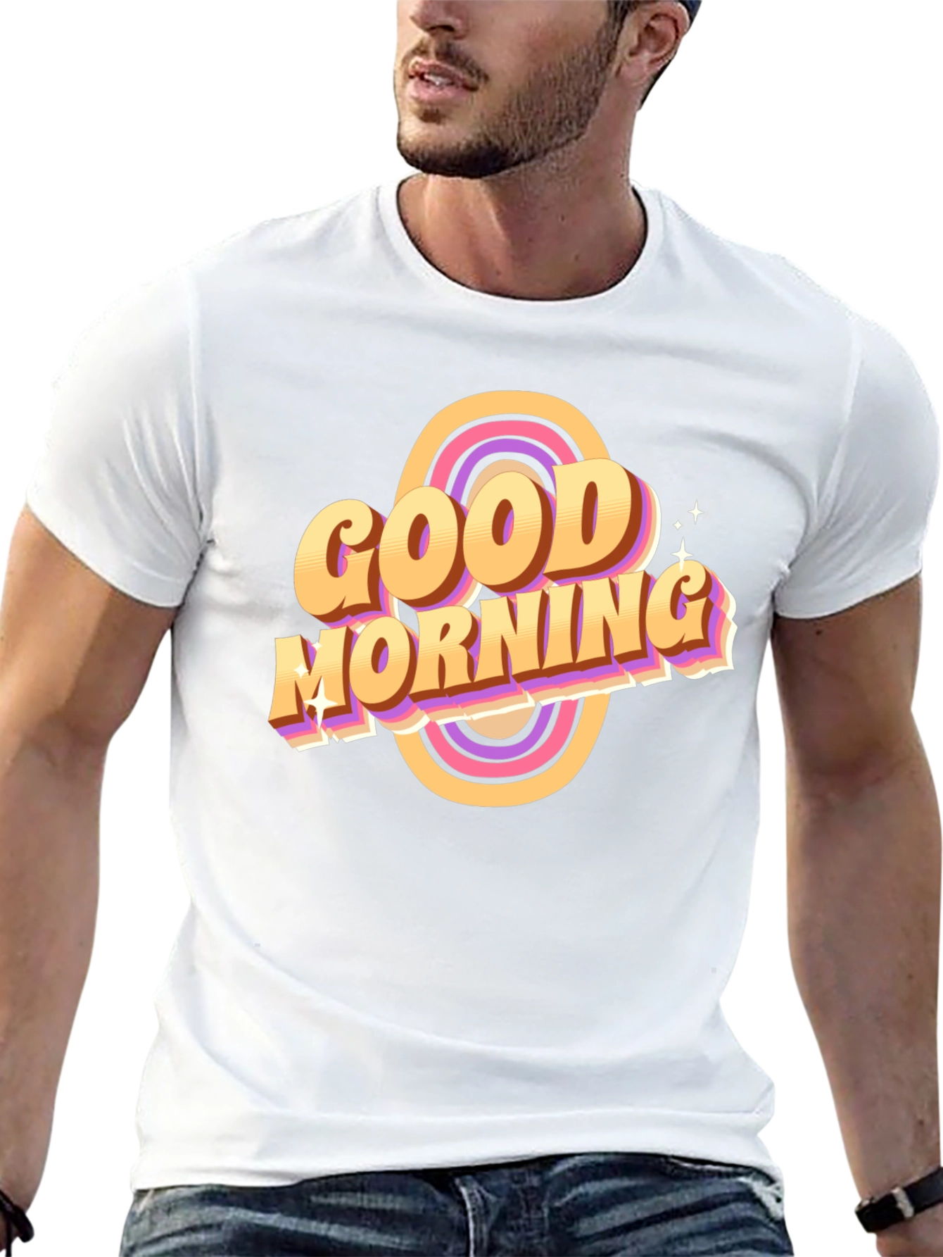 Black Good Morning Retro T-Shirt Black view 13