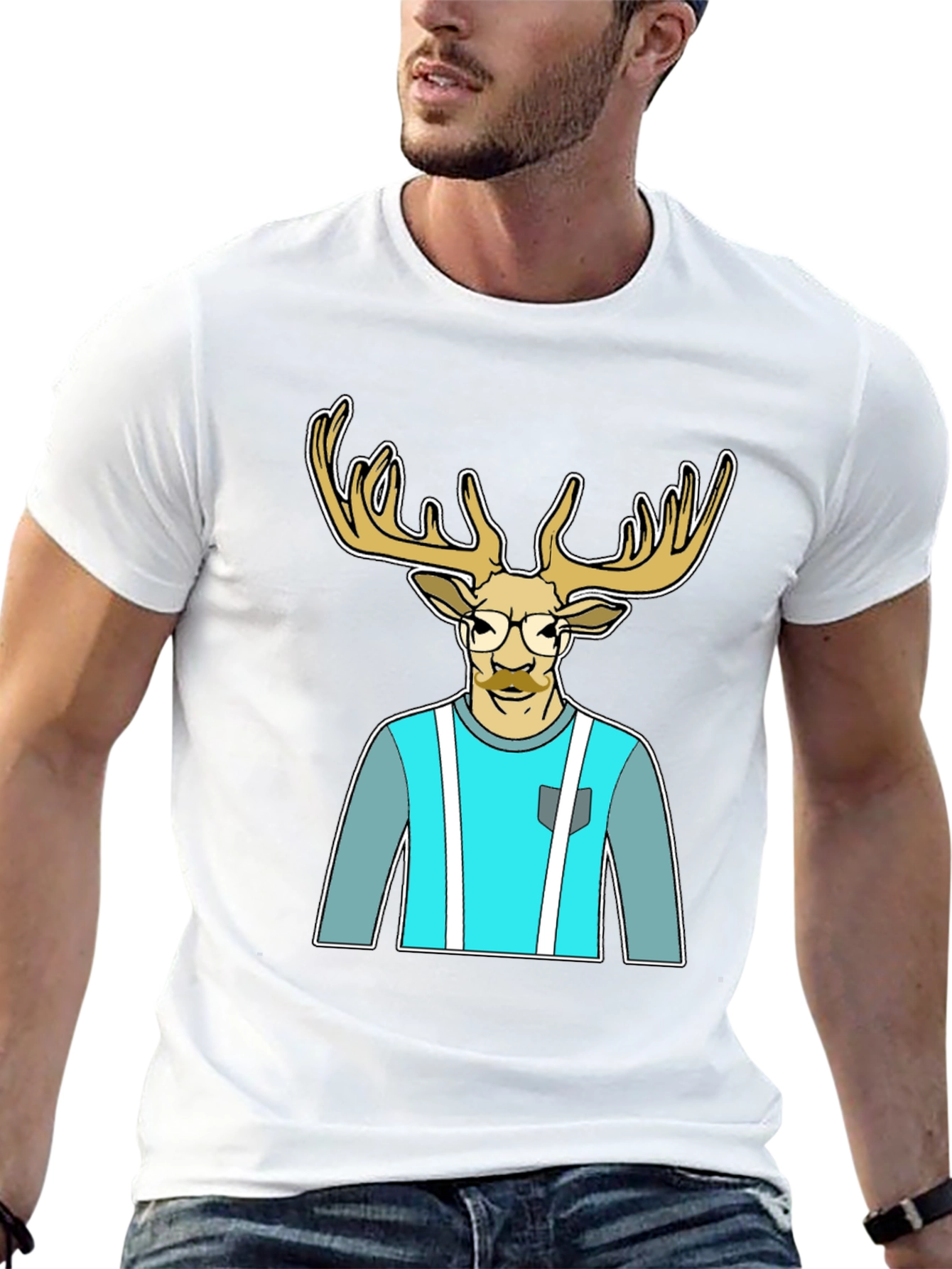 Black Stylish Deer Graphic Tee view 13