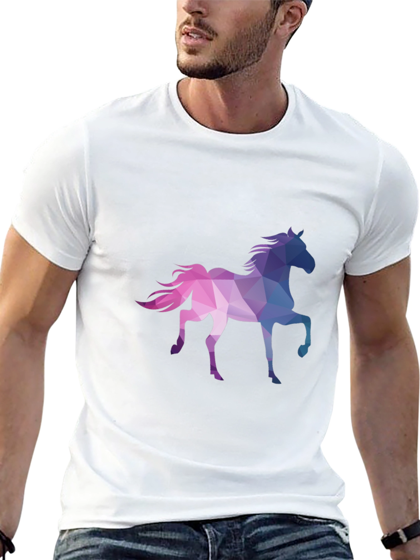 Black Geometric Horse Graphic T-Shirt - Black view 13