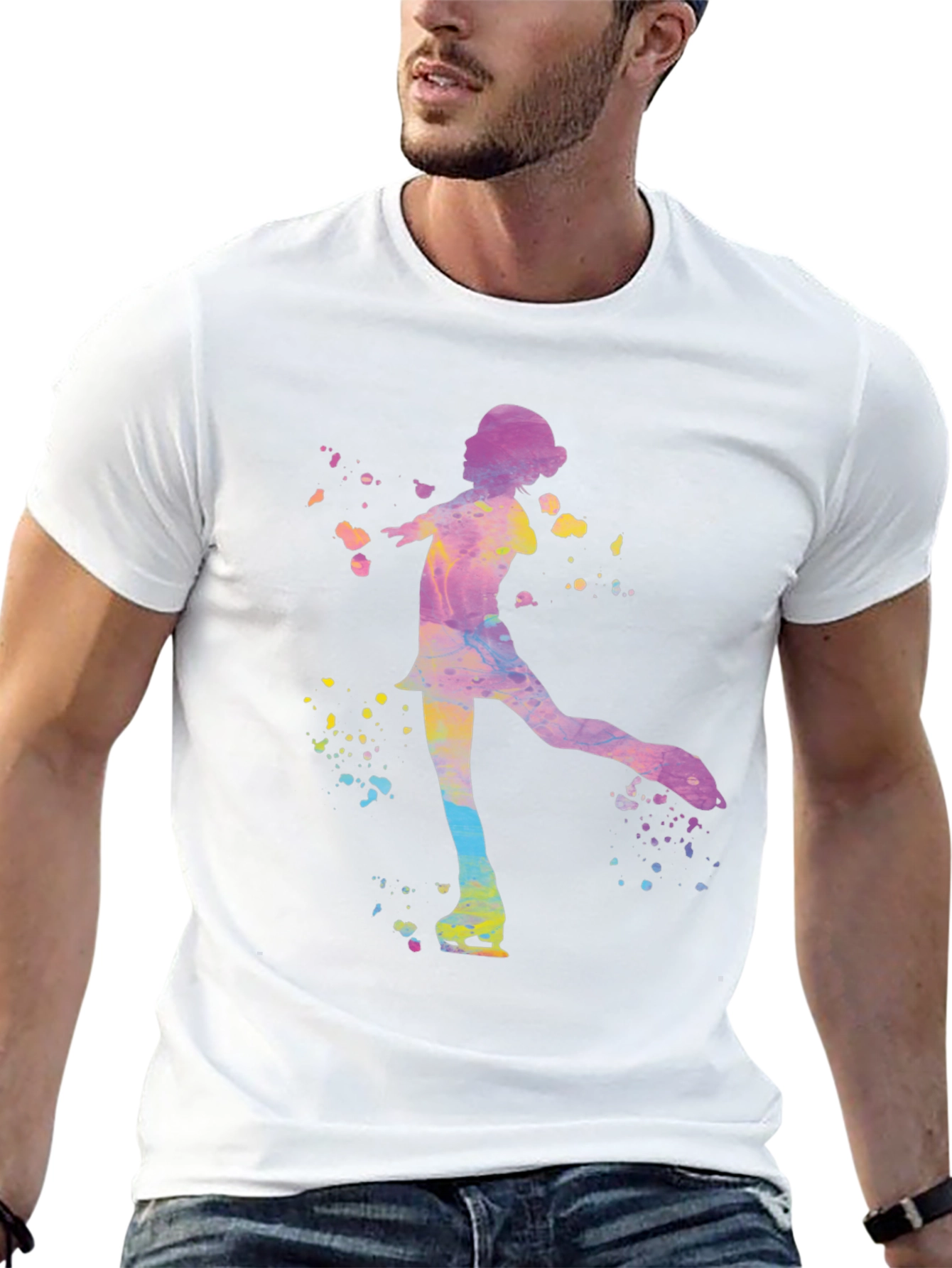 Black Watercolor Ice Skater Graphic Tee - Black Unisex T-Shirt view 13