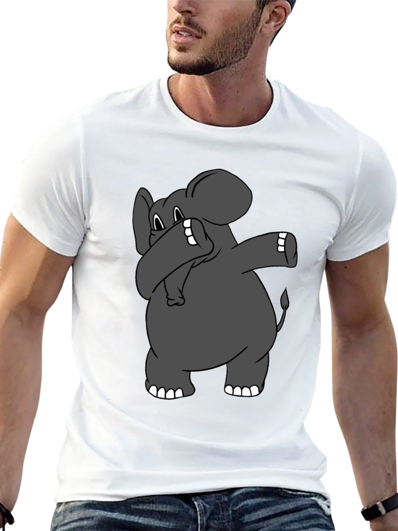 Black Dabbing Elephant Graphic T-Shirt - Black Cotton Tee view 13