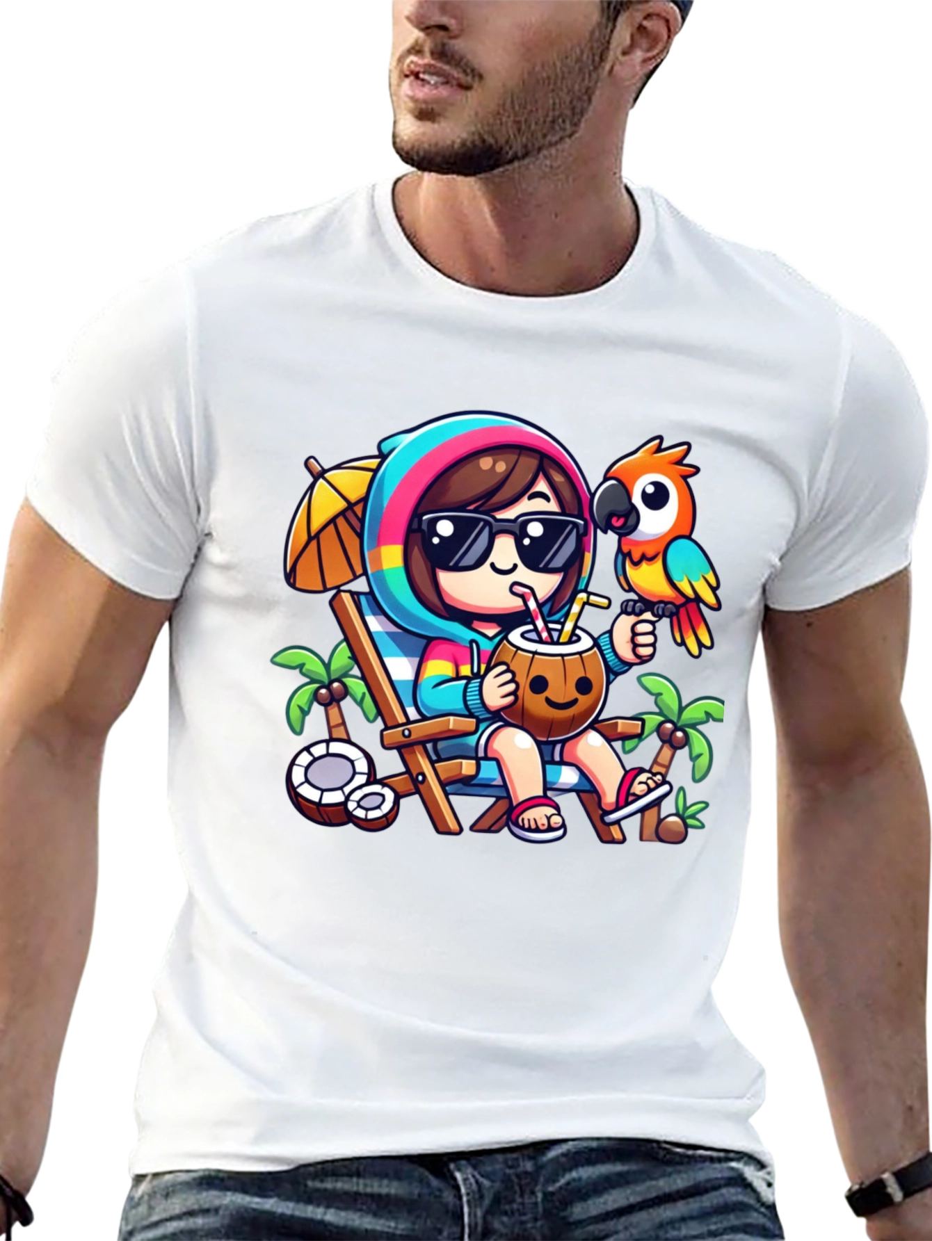 Black Tropical Vibes T-Shirt: Relaxing Beach Cartoon Tee view 13