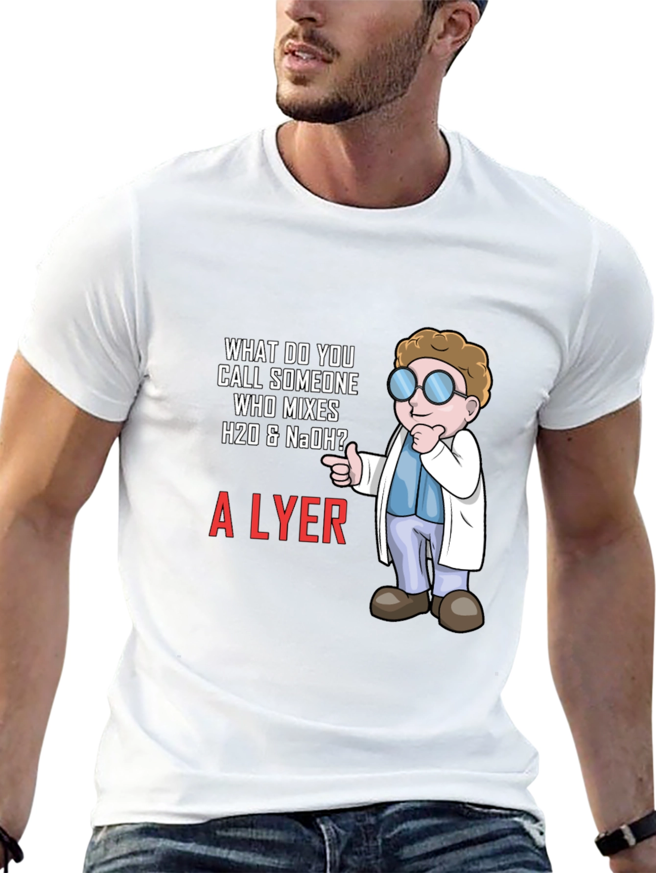 Black Chemistry Humor T-Shirt - What Do You Call Someone Who Mixes H20 & NaOH? view 13