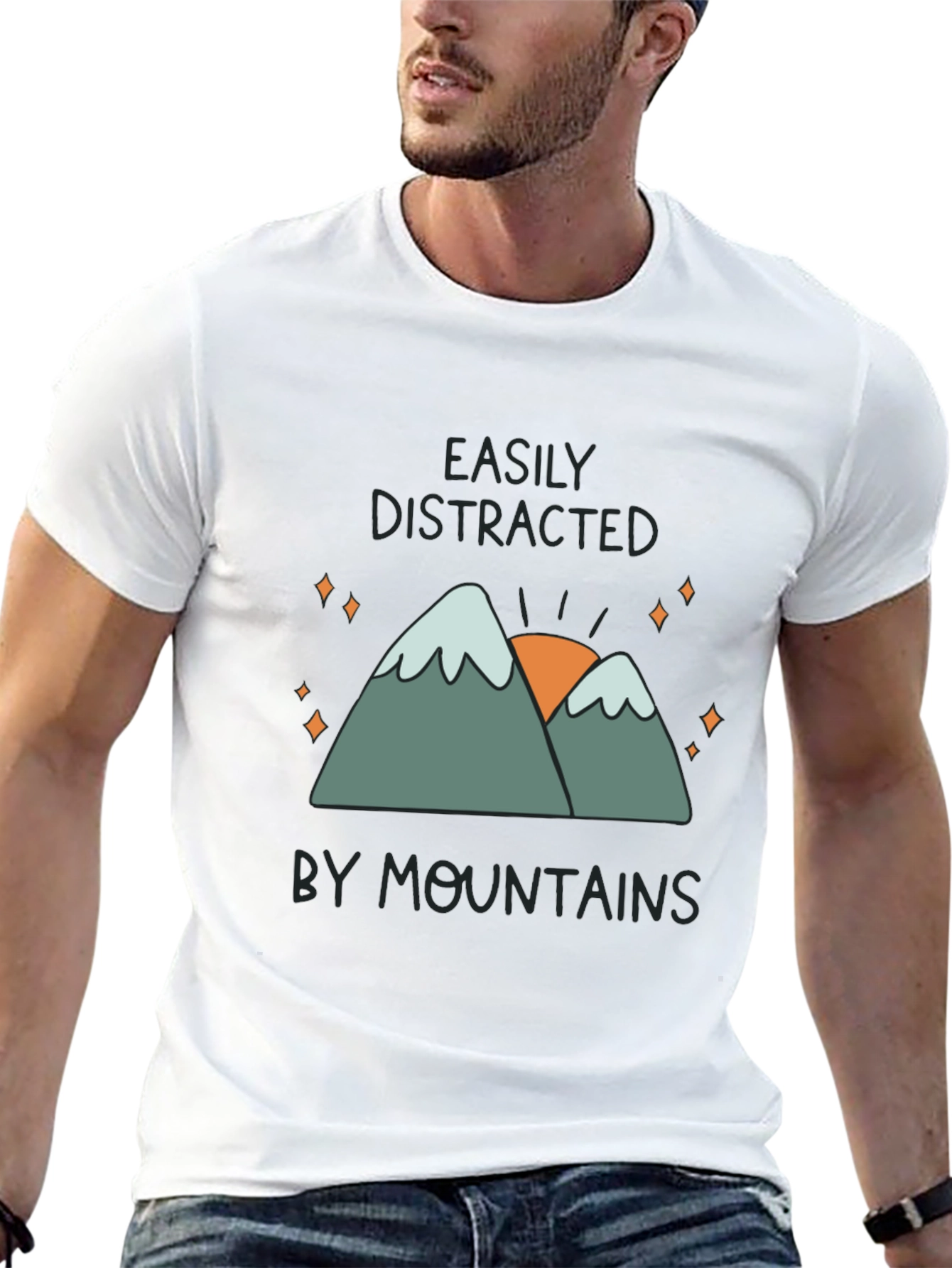 Black Easily Distracted By Mountains Graphic T-Shirt view 13