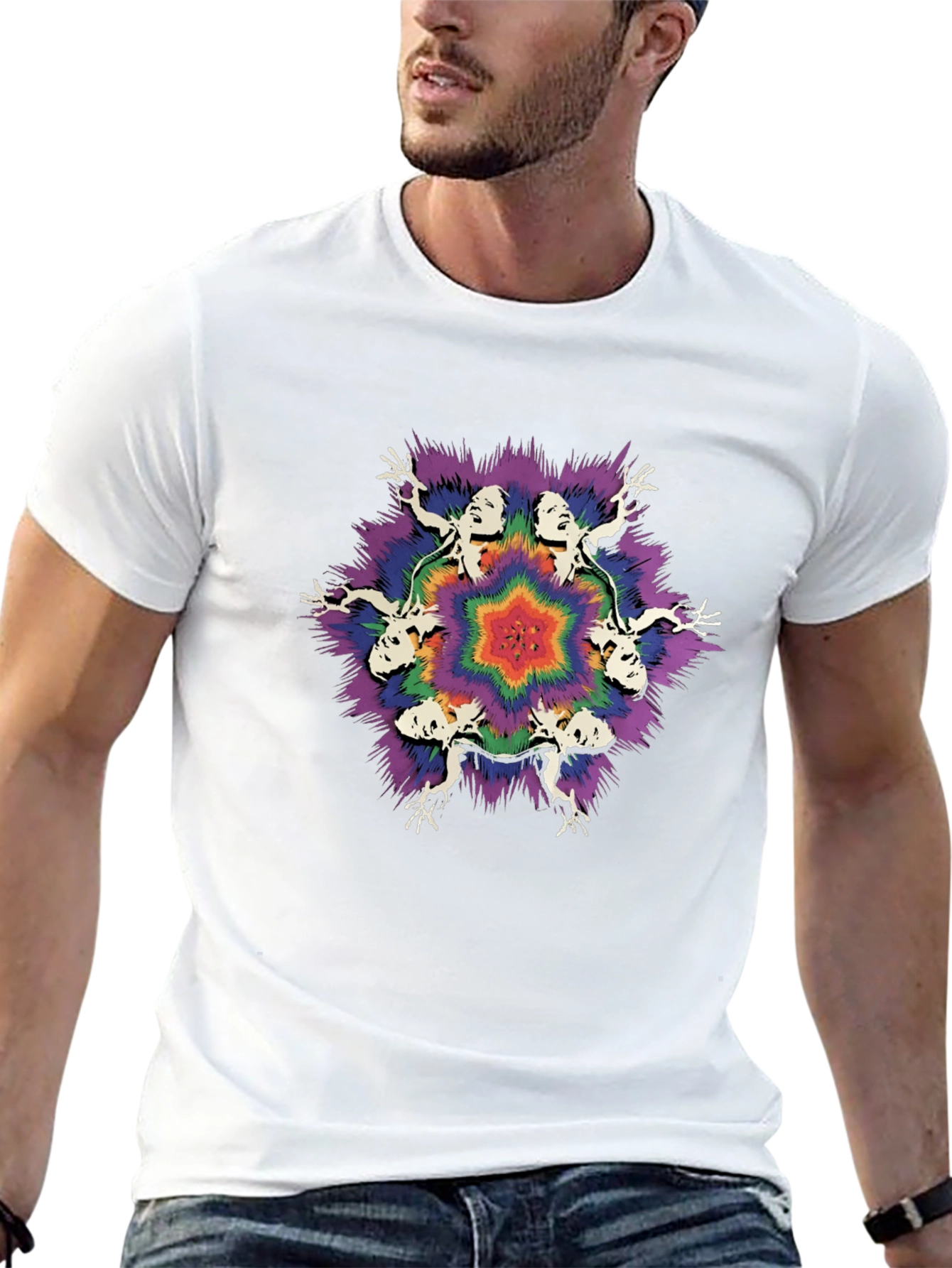 Black Psychedelic T-Shirt with Abstract Figures view 13