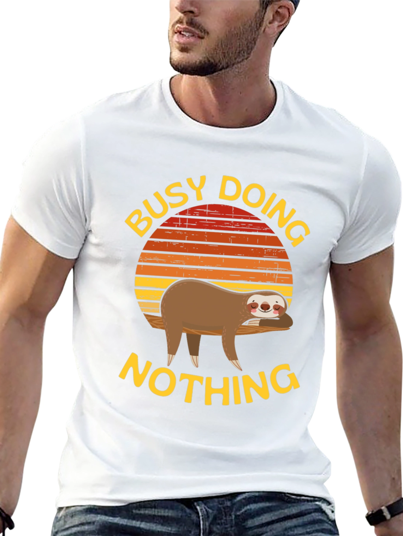 Black Busy Doing Nothing Sloth Graphic Tee view 13