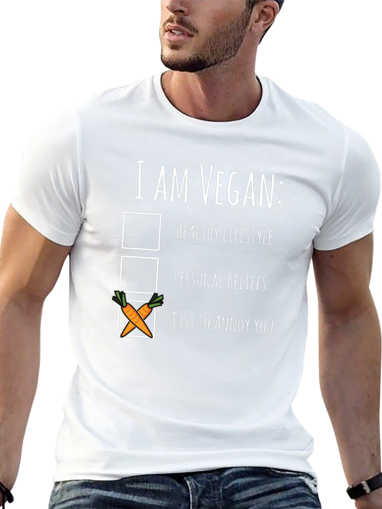 Black Vegan Humor T-Shirt: Just To Annoy You Tee view 13