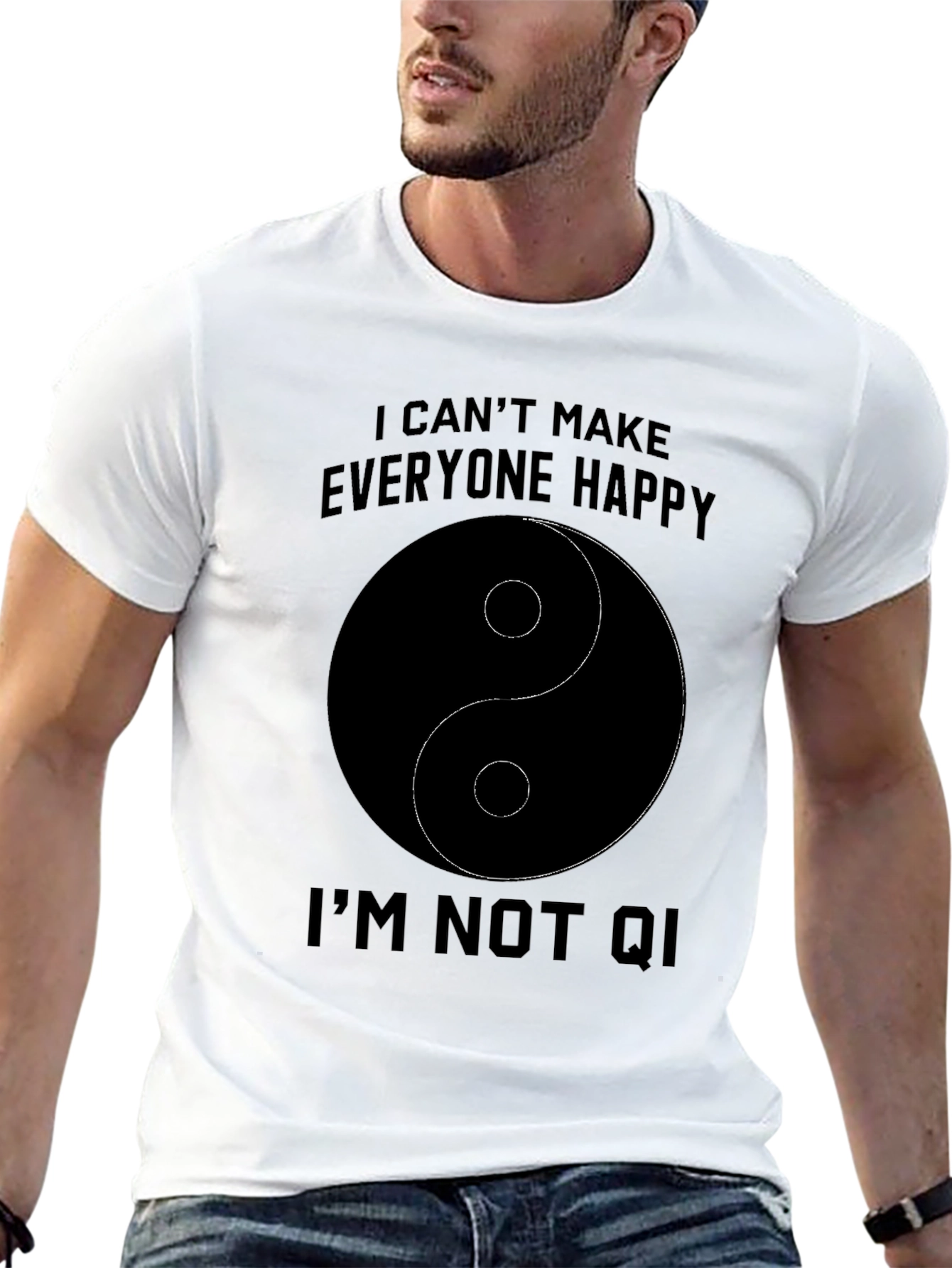 Black Humorous Yin Yang "I'm Not Qi" T-Shirt view 13