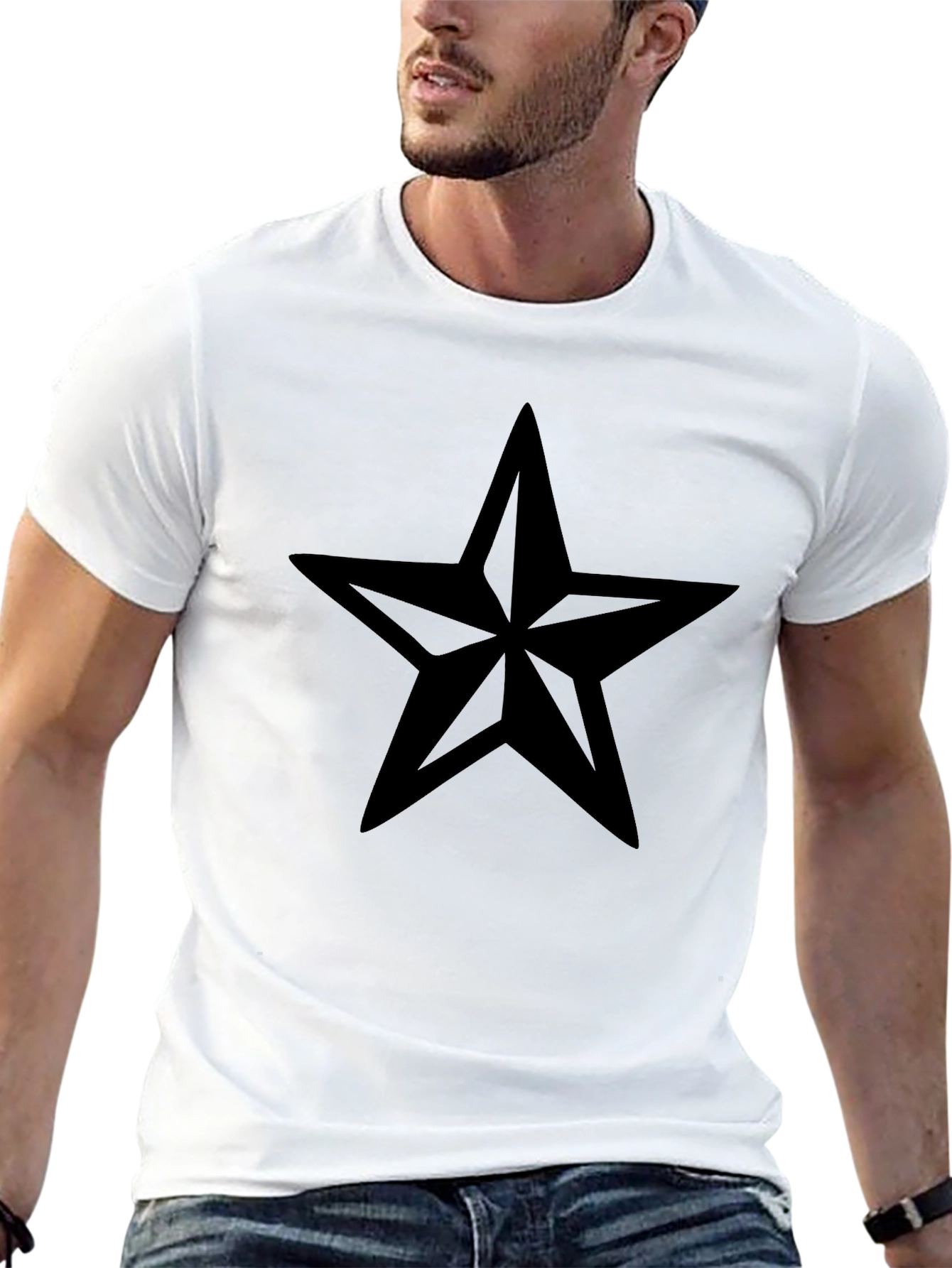 Black Nautical Star Graphic Tee - Black Cotton Blend view 13