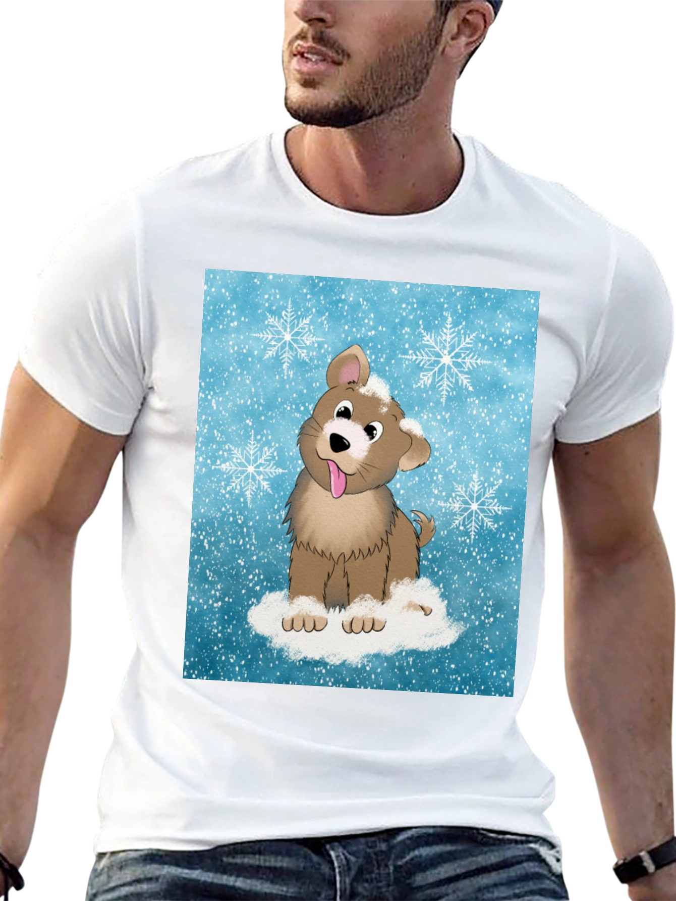 Black Cute Puppy Snowflake T-Shirt view 13
