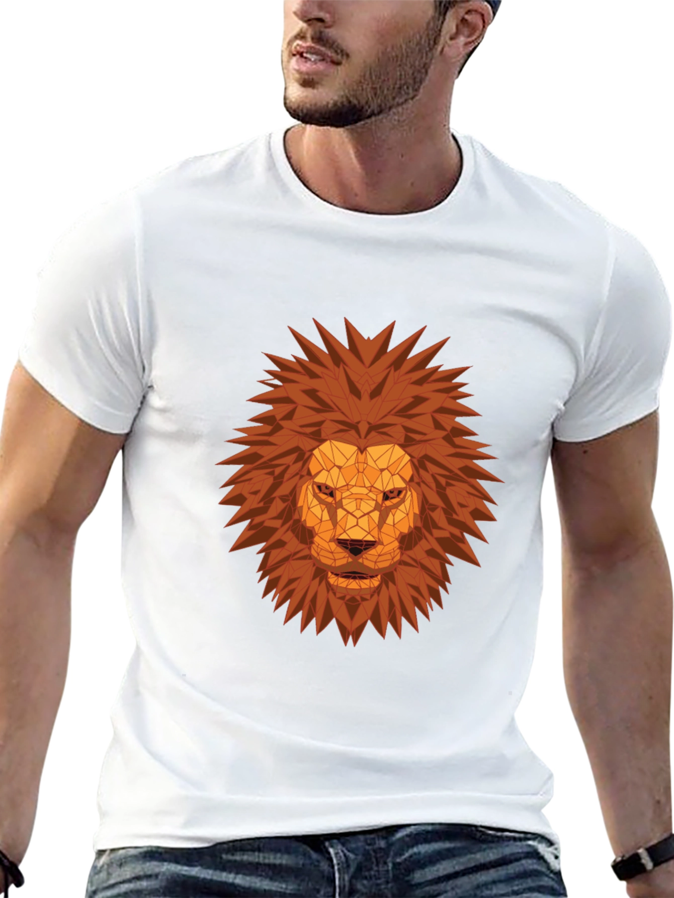 Black Geometric Lion Head Graphic Tee - Black view 13