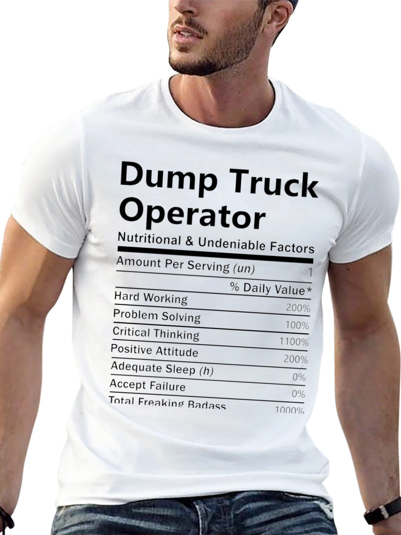 Black Dump Truck Operator Nutrition Facts Funny T-Shirt view 13