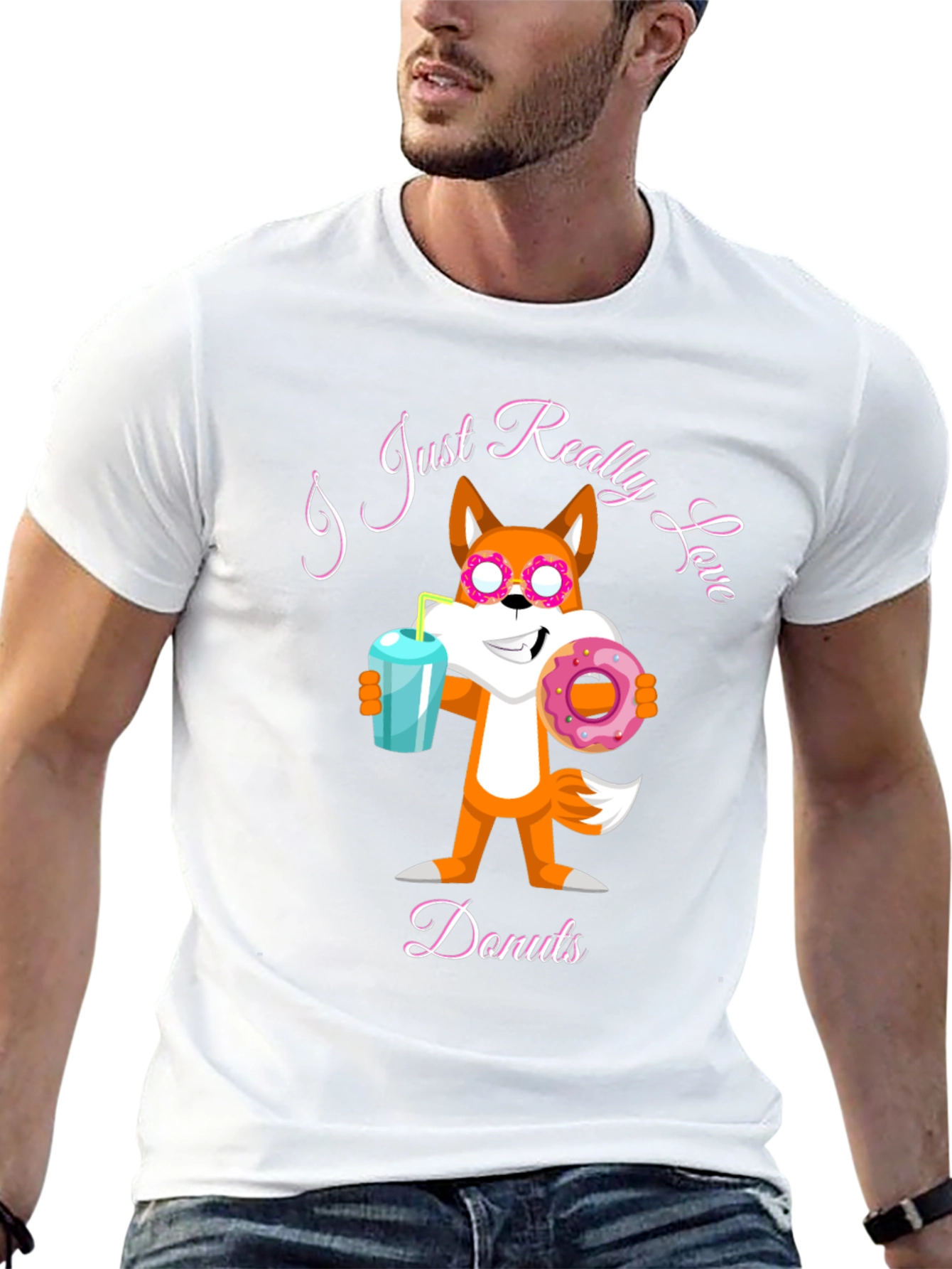 Black Funny Fox Loves Donuts Graphic T-Shirt view 13