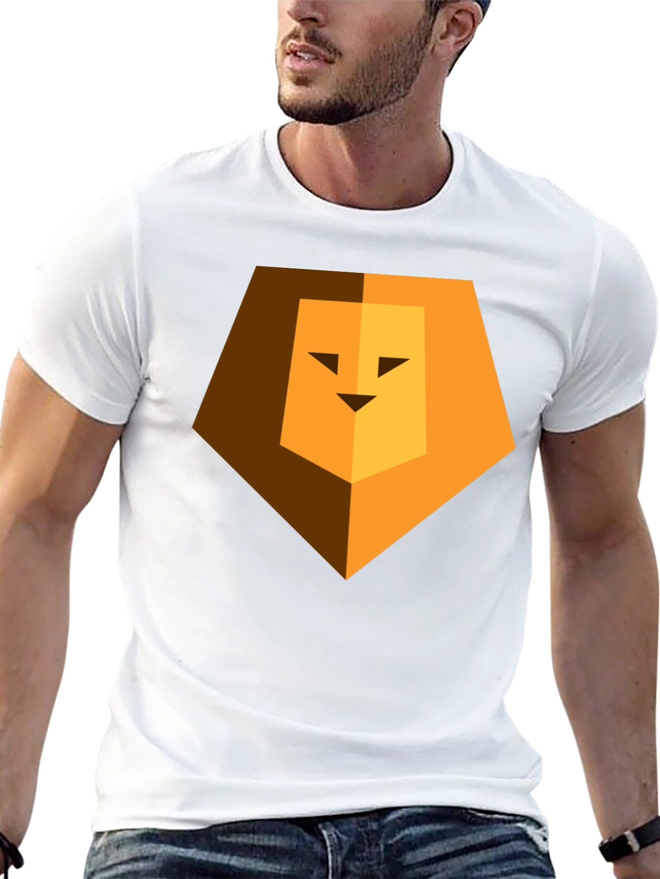 Black Geometric Lion Head Graphic Print Black Tee view 13