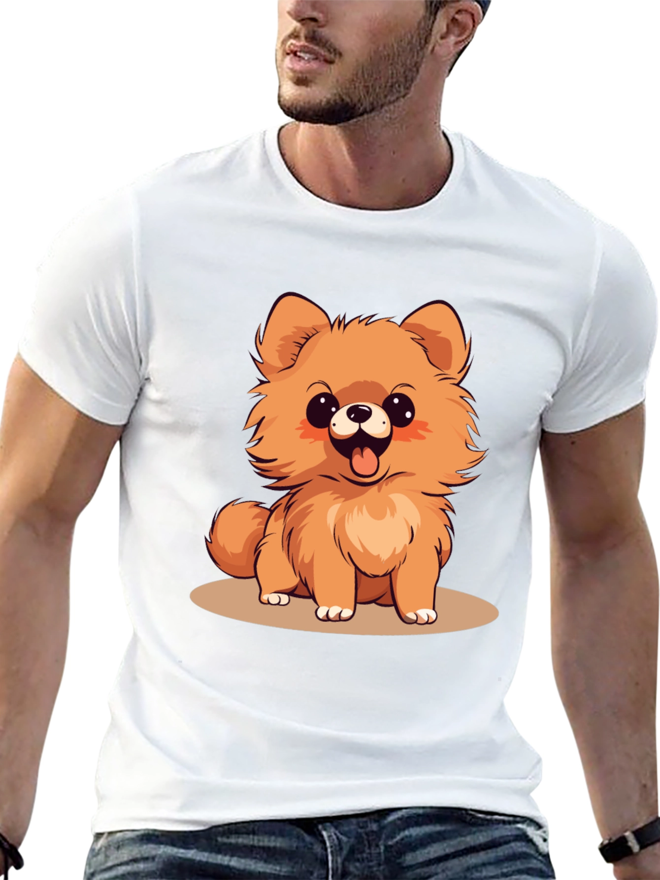 Black Cute Pomeranian Dog Cartoon Graphic T-Shirt view 13
