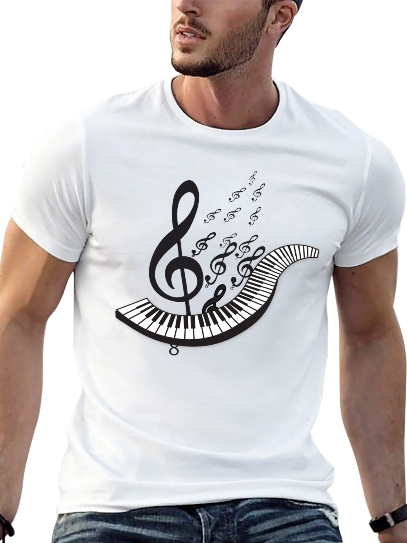 Black Piano Keys & Notes Black T-Shirt - Music Lover Apparel view 13