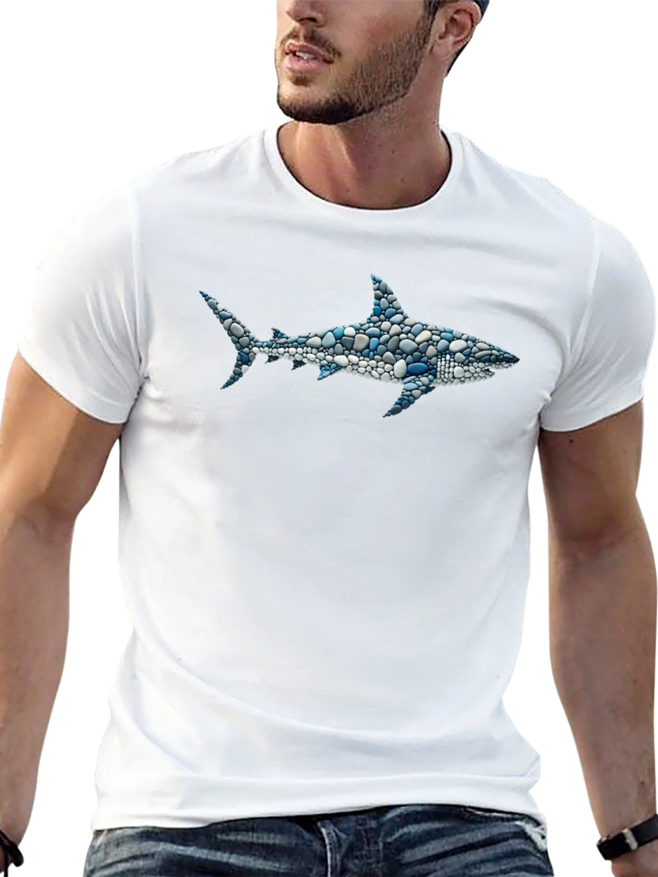 Black Men's Shark Pebble Art T-Shirt - Unique Ocean Design view 13