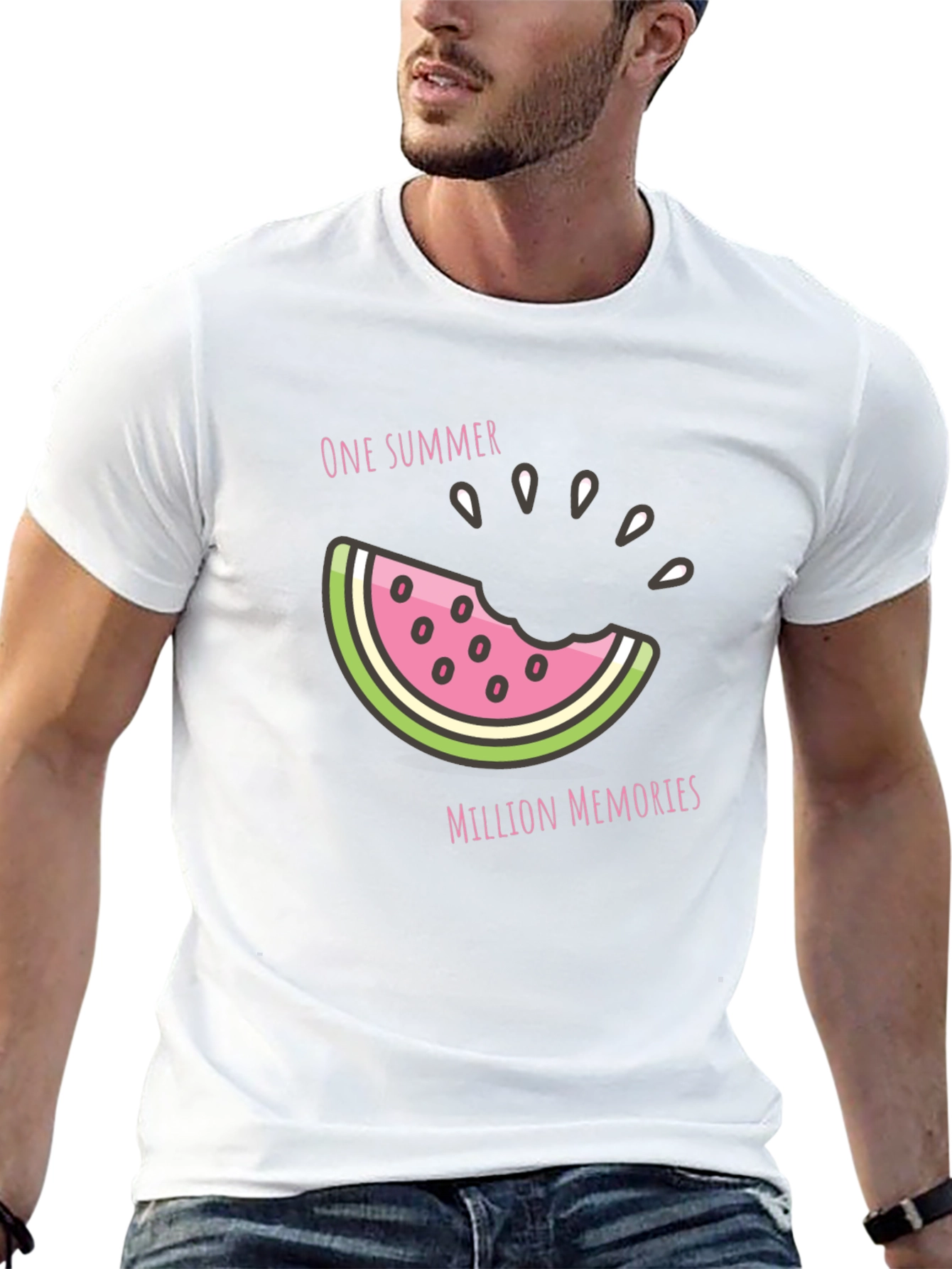 Black Summer Watermelon Graphic Tee - Black Cotton T-Shirt view 13