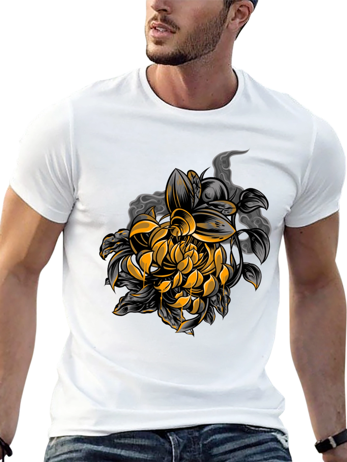 Black Chrysanthemum Graphic Black Tee view 13