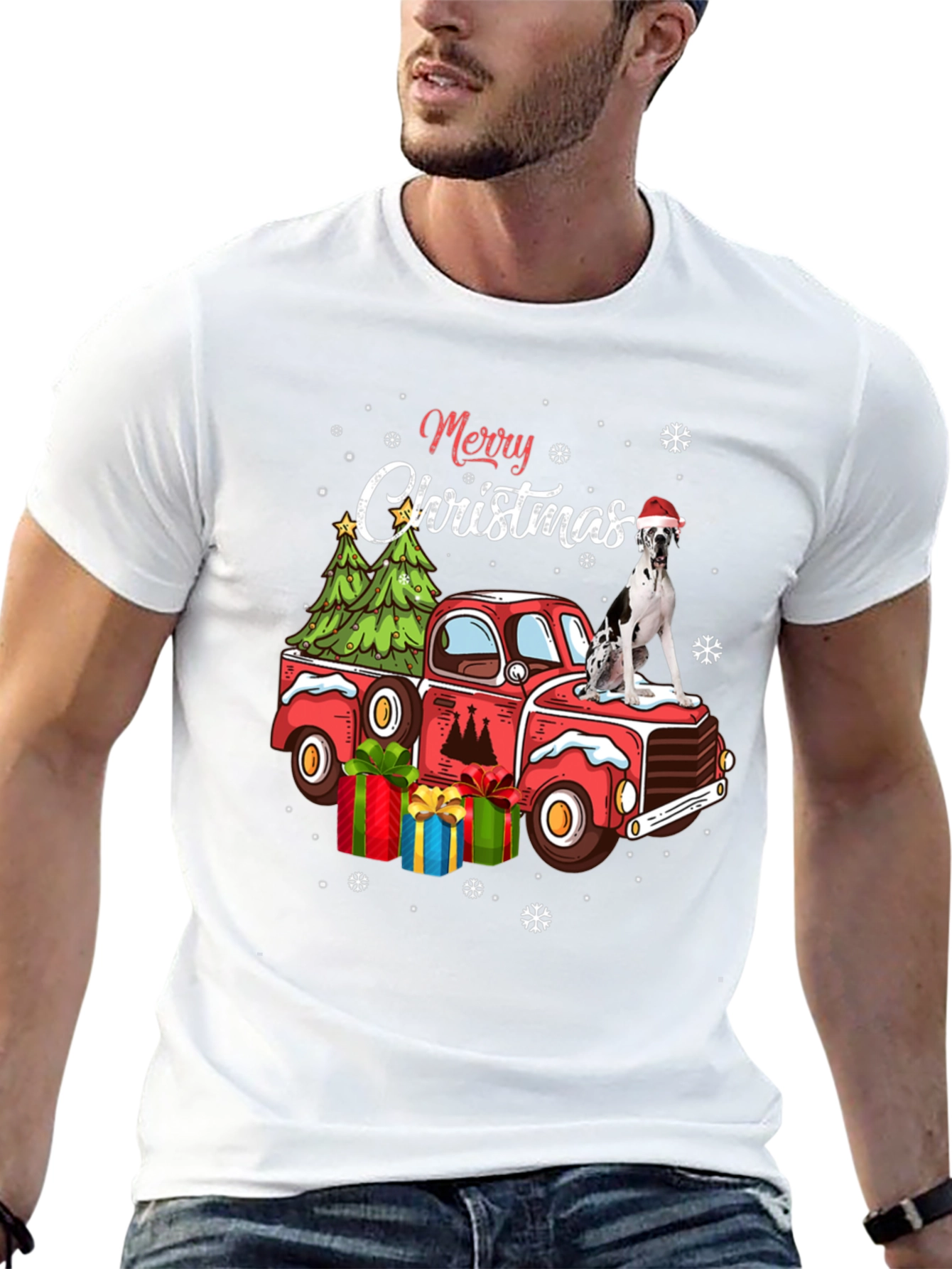 Black Merry Christmas Dog Truck T-Shirt view 13