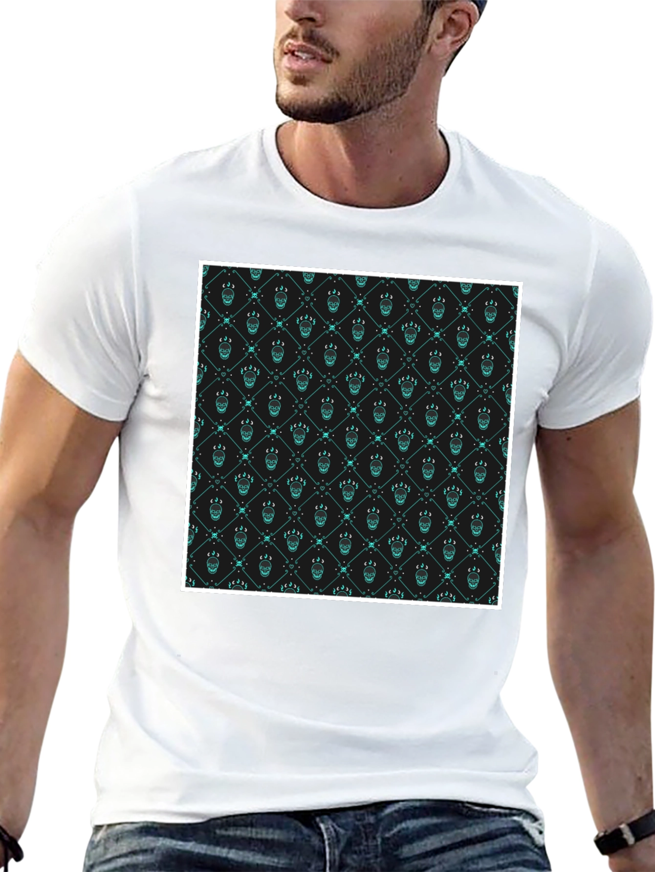 Black Patterned Graphic Print Crew Neck T-Shirt view 13