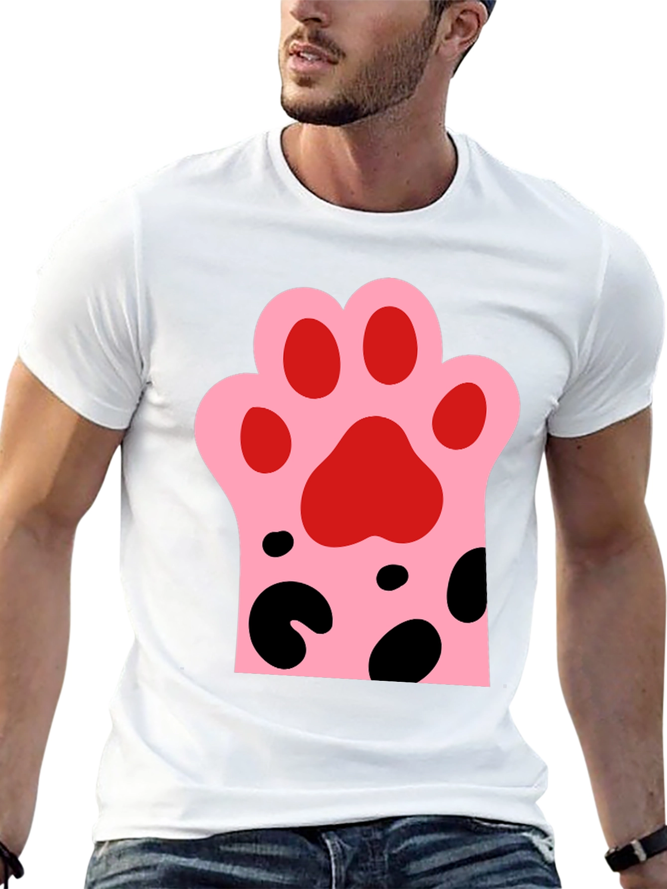 Black Cute Cat Paw Print Black T-Shirt view 13