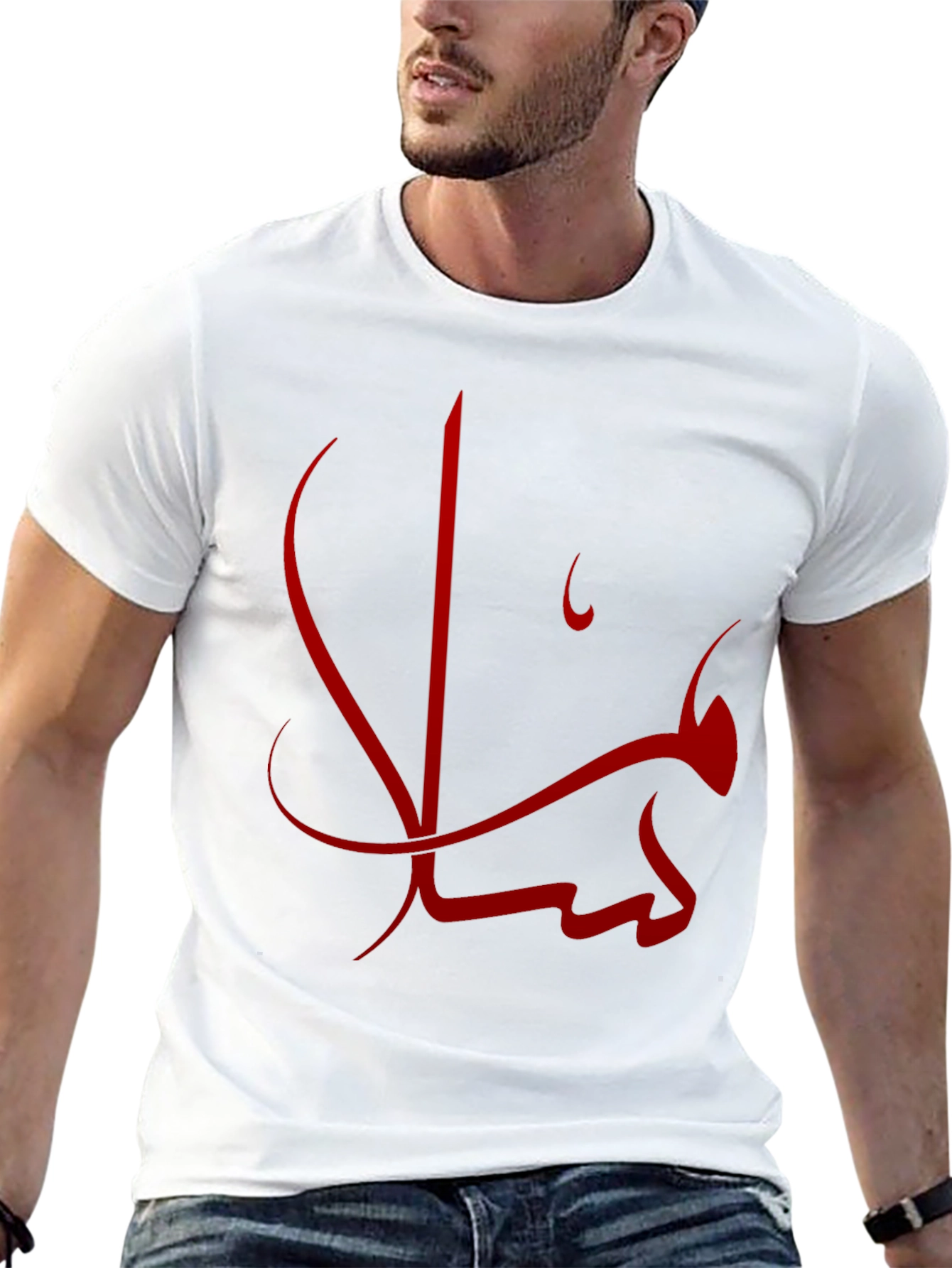 Men's Black T-shirt with Red Arabic Calligraphy - 13