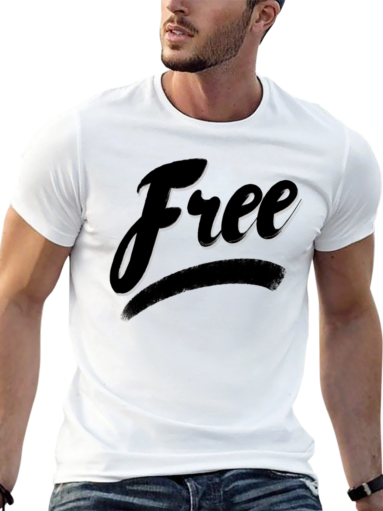 Black Free Graphic Print Crew Neck T-Shirt view 13