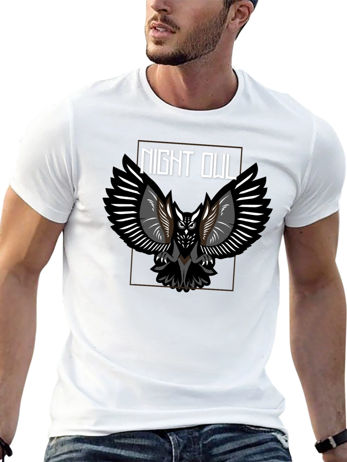 Black Night Owl Graphic Tee - Black Cotton Blend view 13