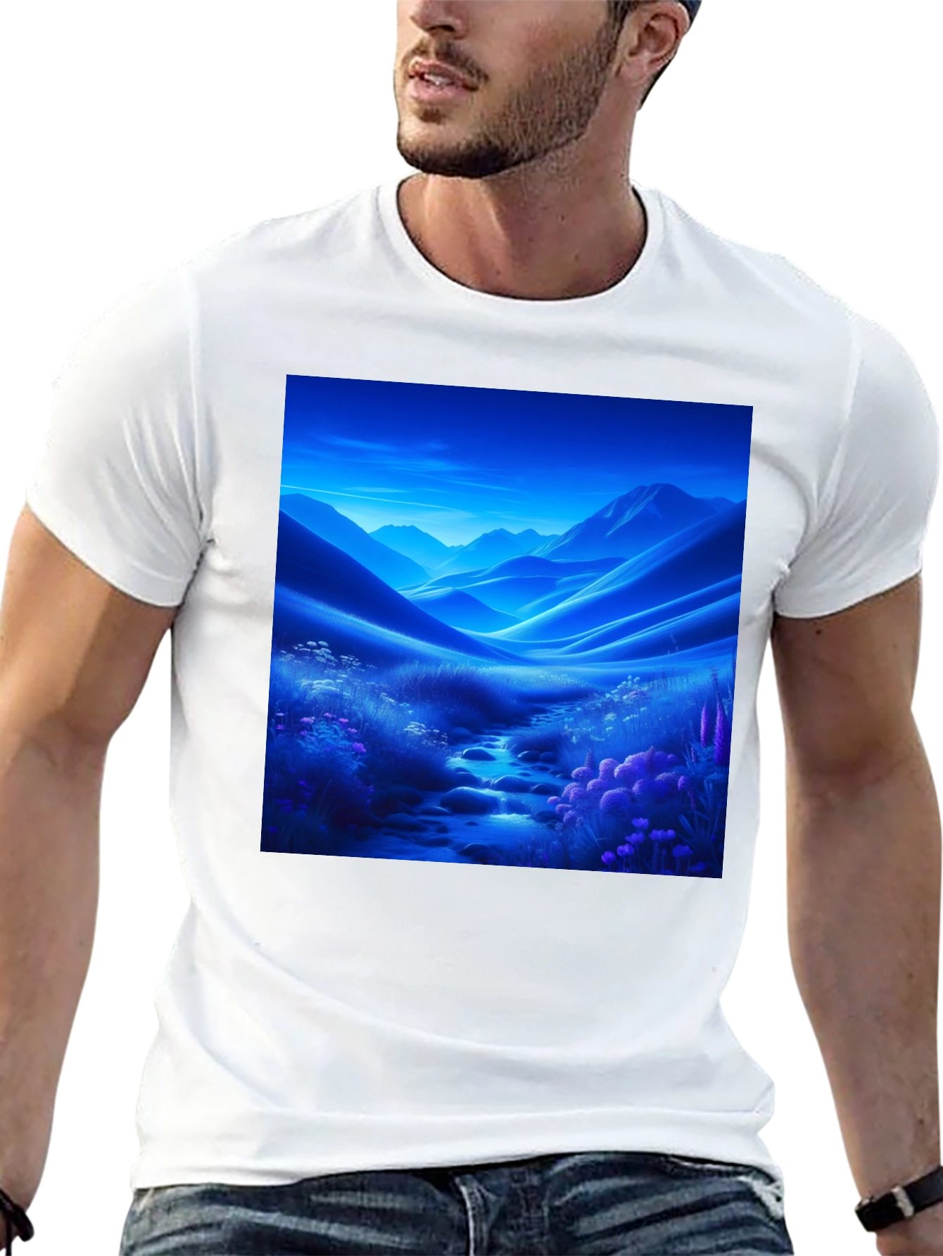 Black Scenic Mountain Stream T-Shirt view 13