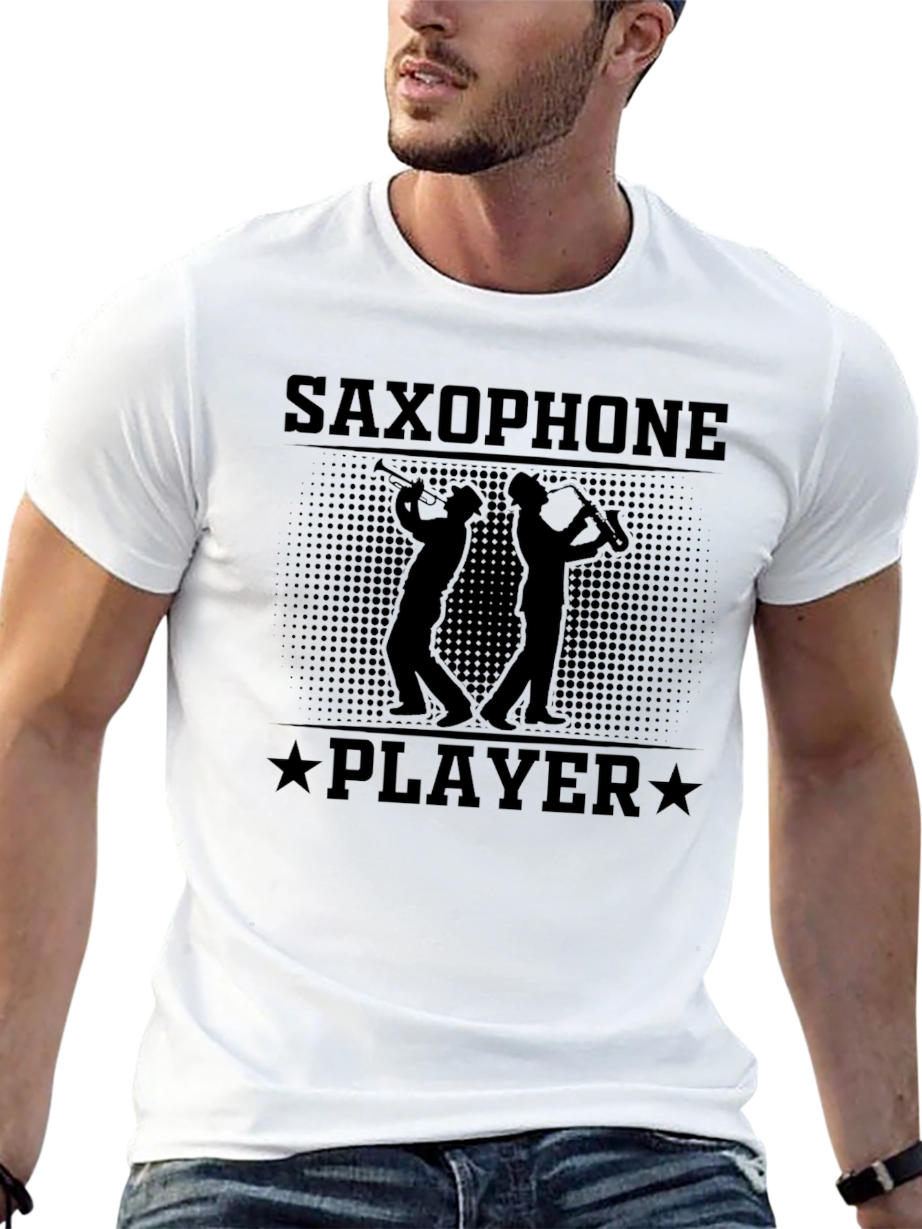 Black Saxophone Player T-Shirt - Musician Graphic Tee view 13