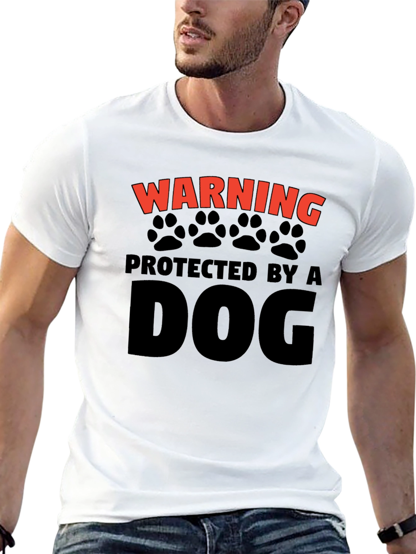 Black Warning Protected by a Dog T-Shirt view 13