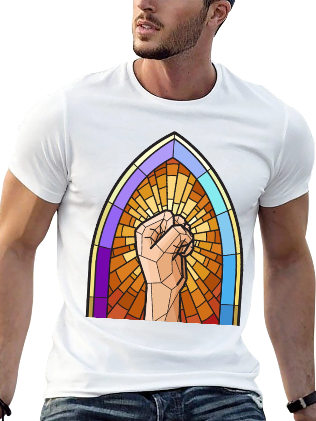 Black Stained Glass Fist T-Shirt view 13