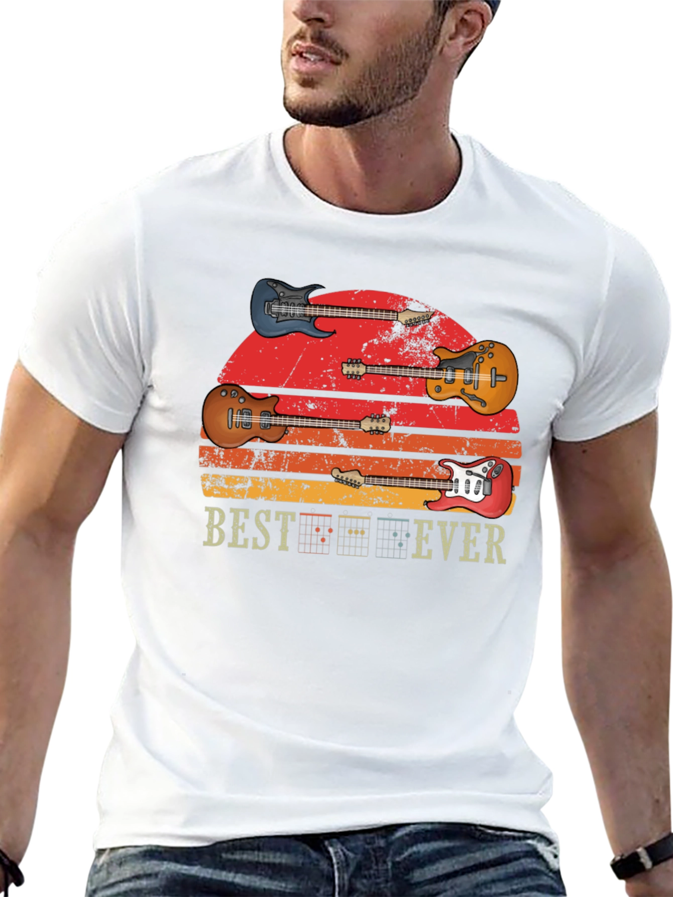 Black Vintage Guitar Sunset T-Shirt - Best Ever Music Tee view 13