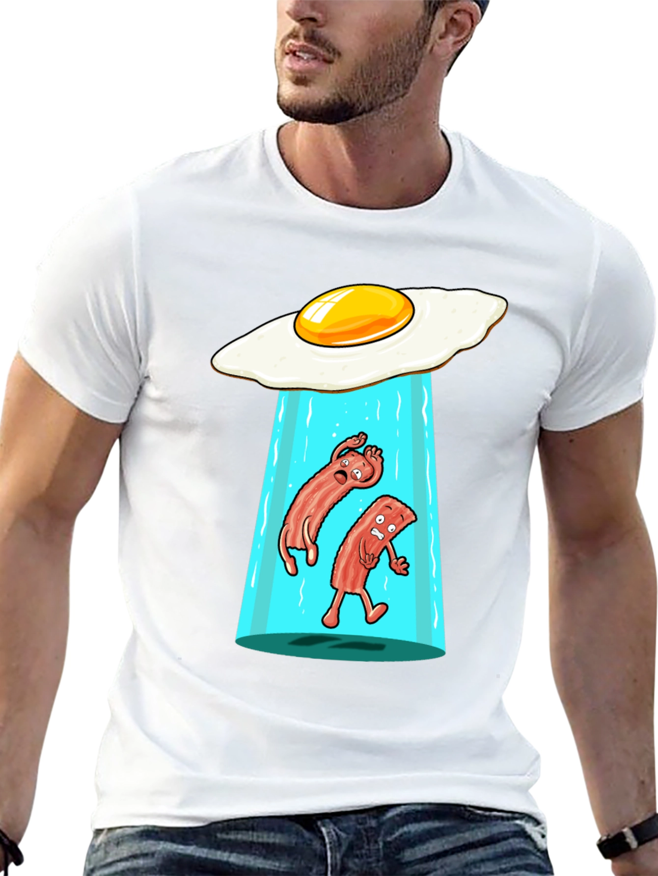 Black Funny Alien Abduction Breakfast T-Shirt view 13