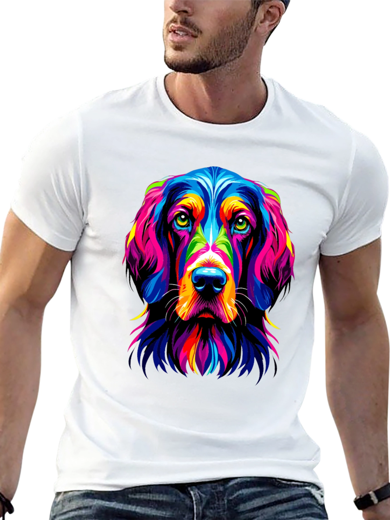 Black Colorful Dog Portrait Graphic Tee view 13