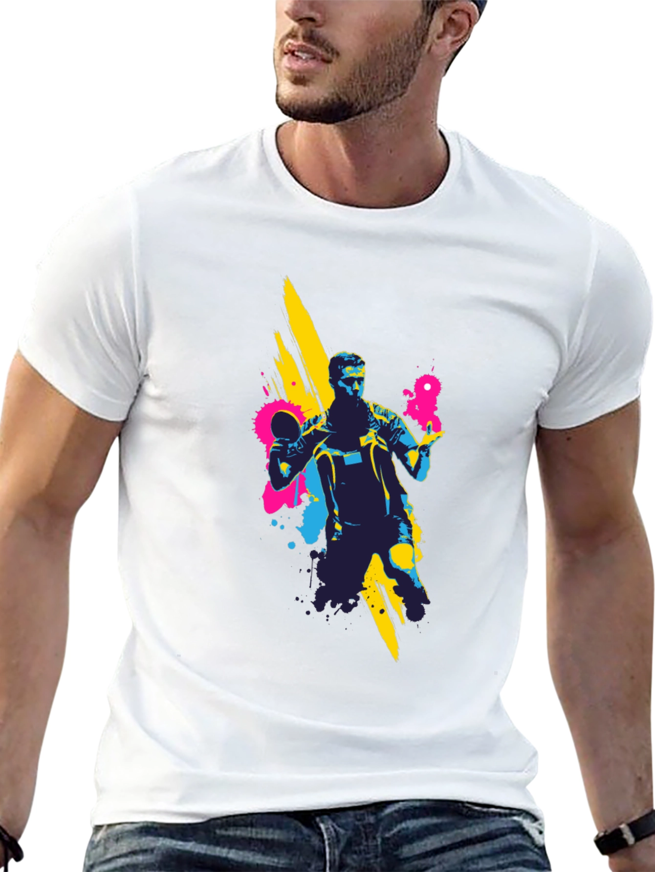 Black Ping Pong Player Graphic Black T-Shirt view 13