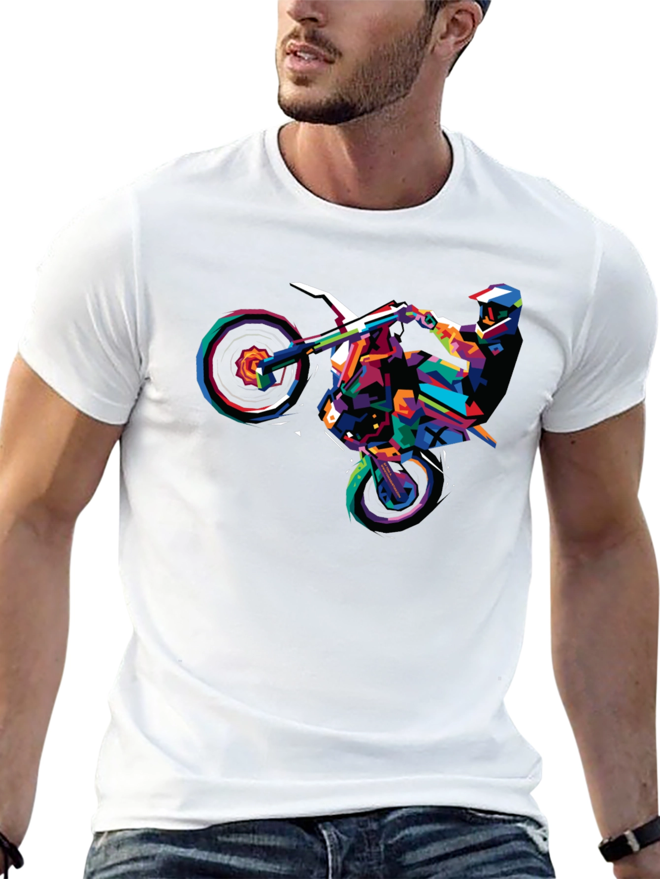Geometric Motocross Rider Graphic T-Shirt - 13