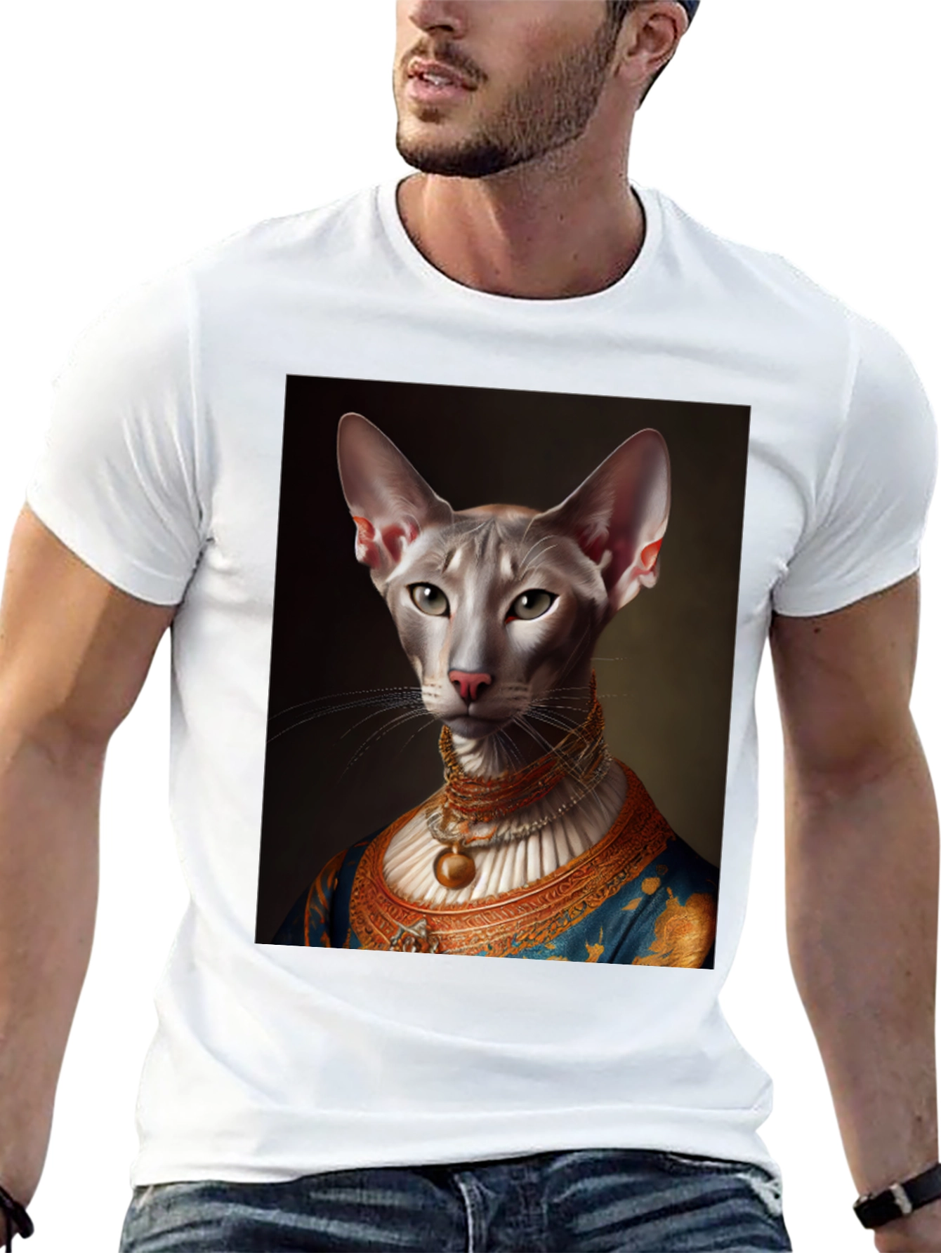 Black Royal Cat Portrait T-Shirt view 13