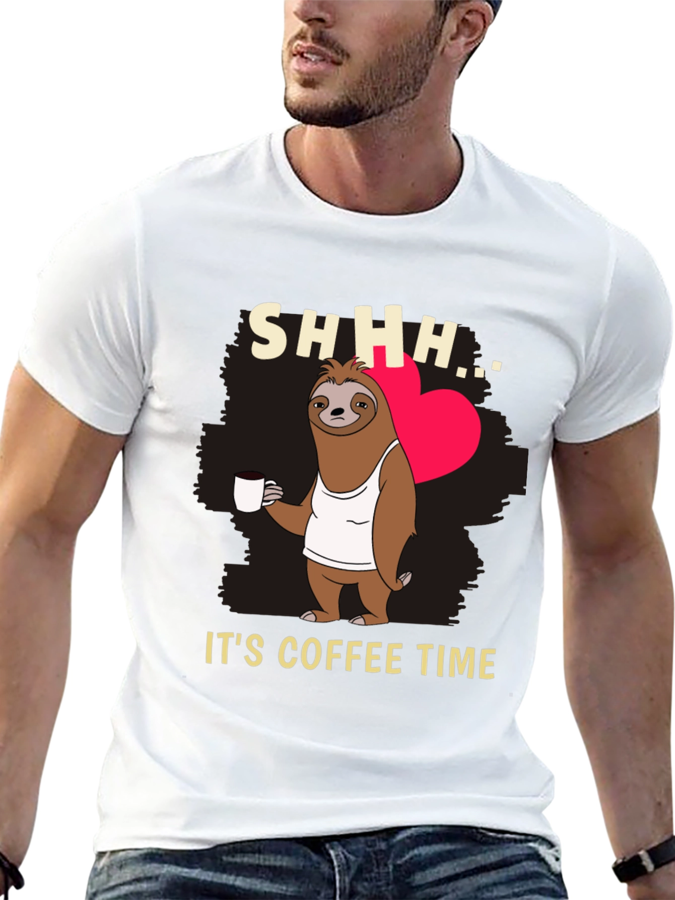 Black Funny Sloth Coffee Time T-Shirt view 13