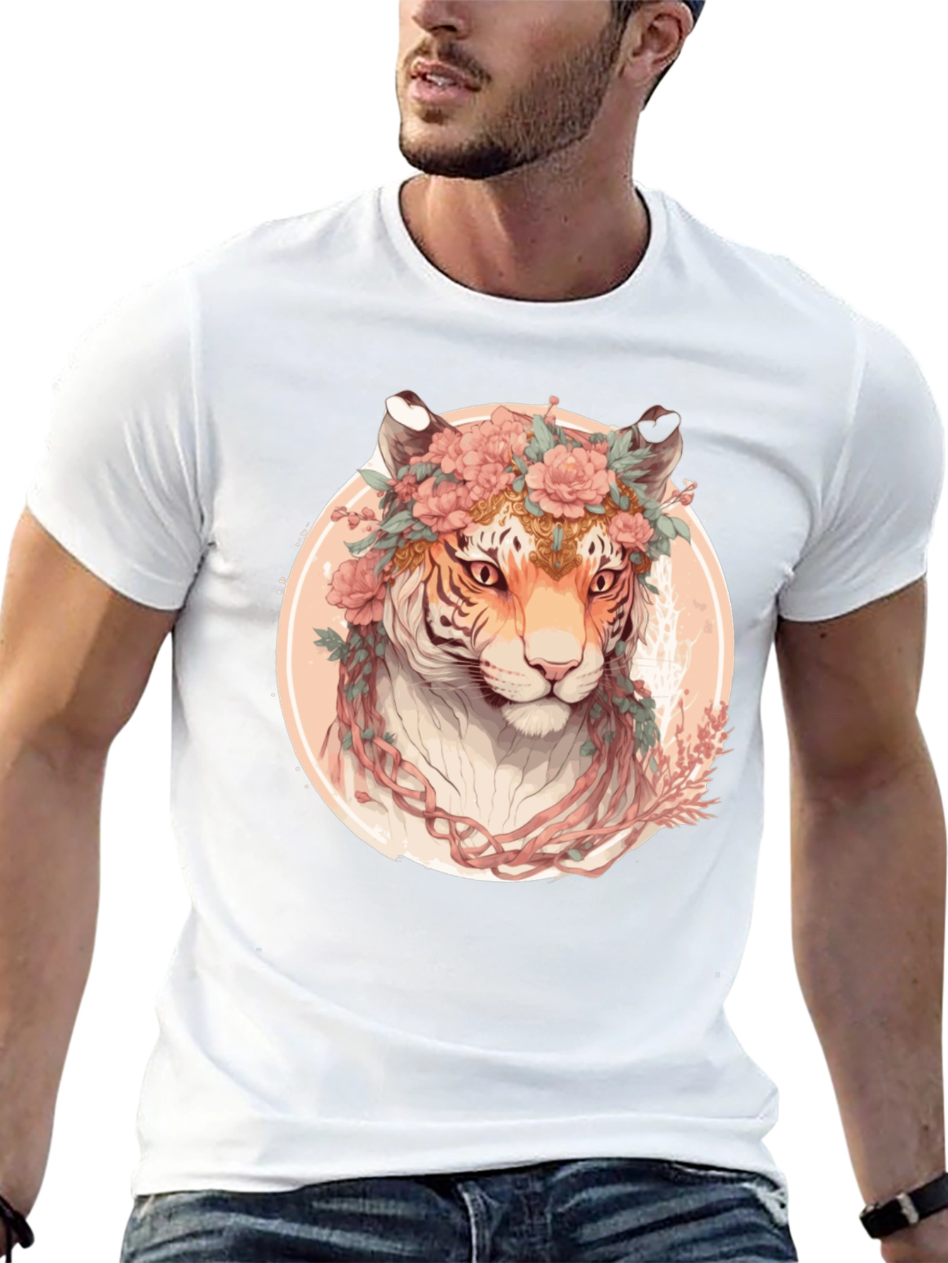 Black Floral Tiger Graphic T-Shirt - Unique Artistic Design view 13