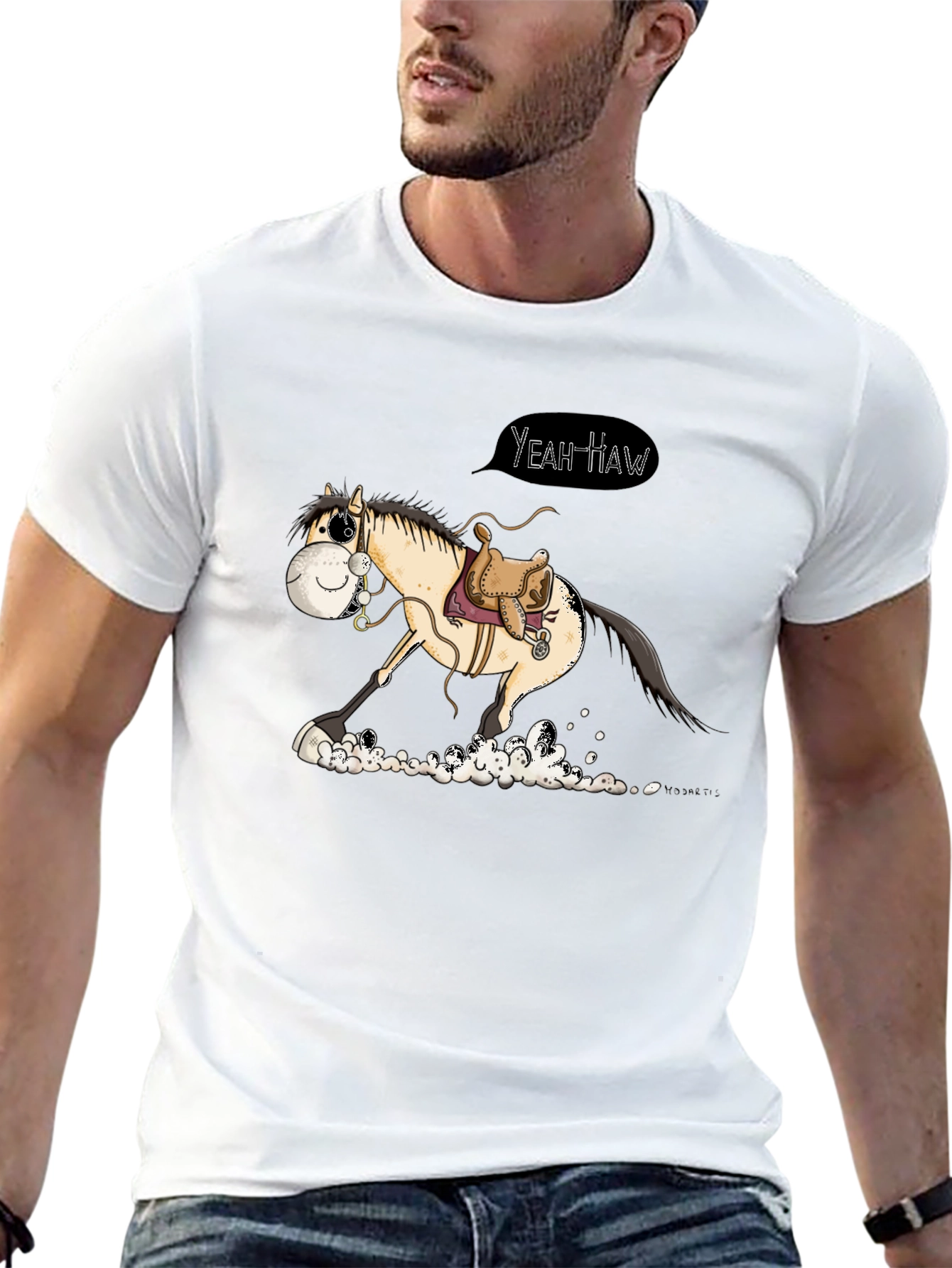 Black Yeah Haw Horse Cartoon Graphic T-Shirt view 13