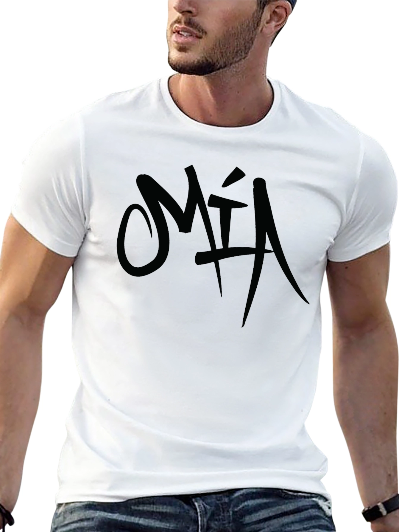 Black Men's Black Graphic T-Shirt - "MIA" Design view 13