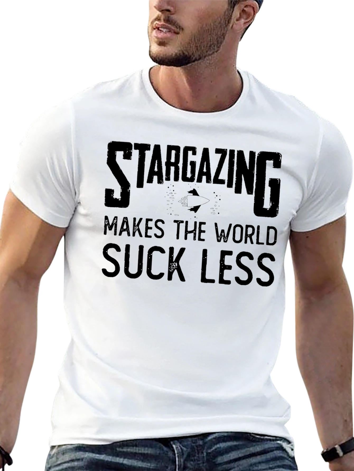 Black Stargazing Makes The World Suck Less T-Shirt view 13