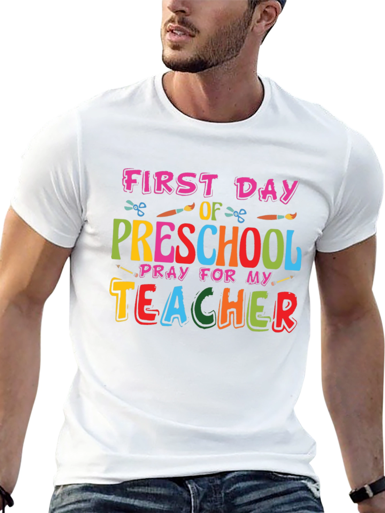 Black First Day of Preschool Teacher Graphic Tee view 13
