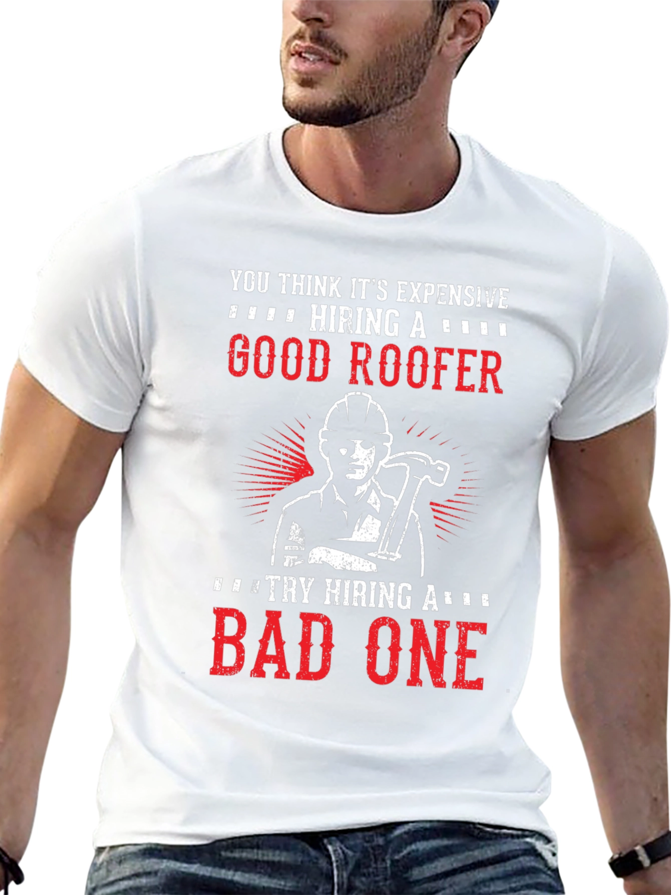 Black Funny Roofer T-Shirt - Good vs. Bad Roofer Design view 13