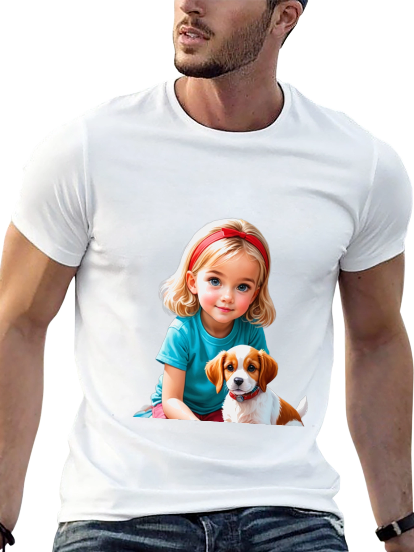 Black Cute Girl & Puppy Graphic Tee - Black Casual T-Shirt view 13