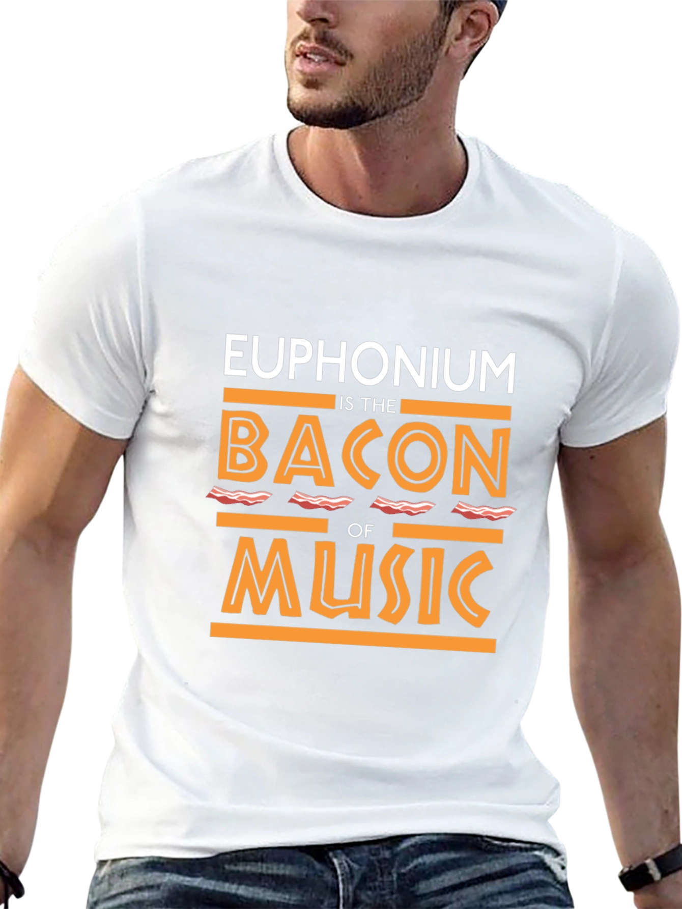 Black Euphonium Bacon Music T-Shirt - Funny Musician Tee view 13