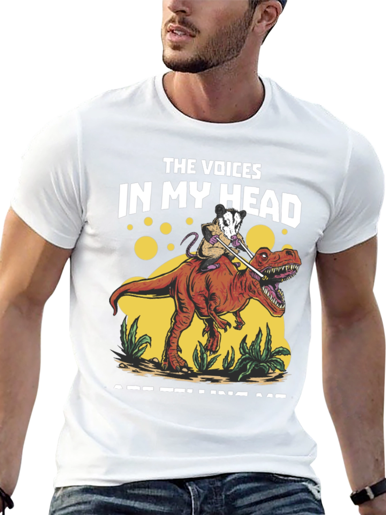 Black The Voices In My Head Opossum Dinosaur T-Shirt view 13